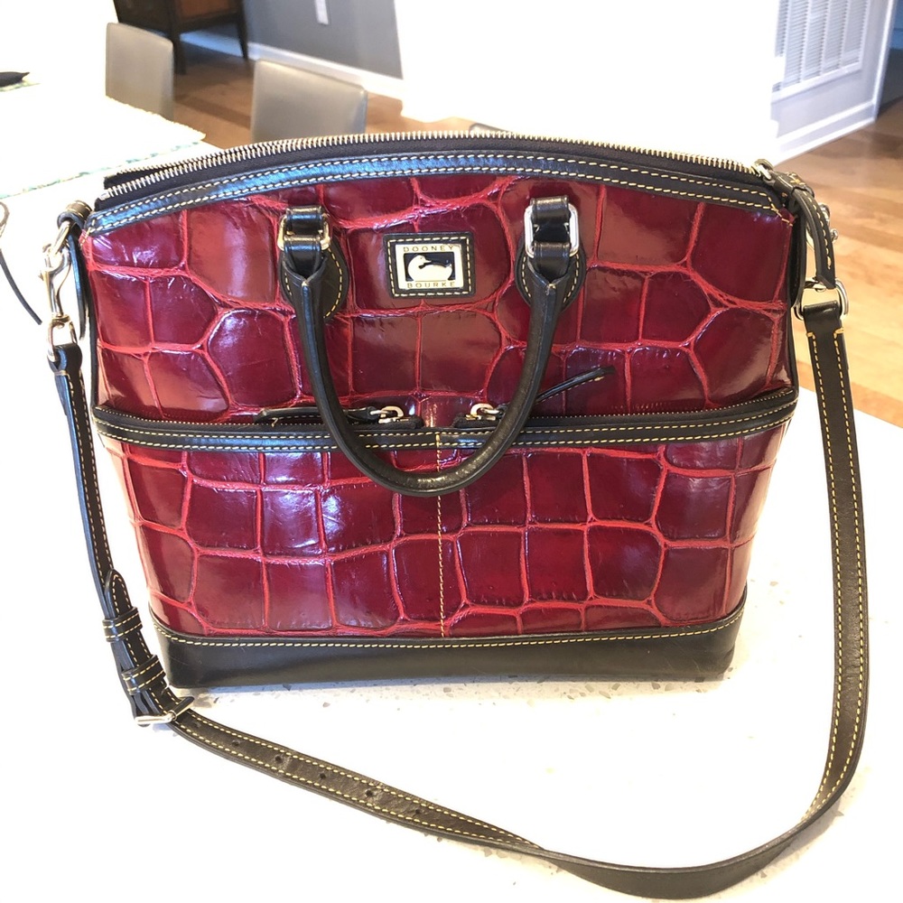 Dooney & Bourke Red Croco Leather Pocket Satchel